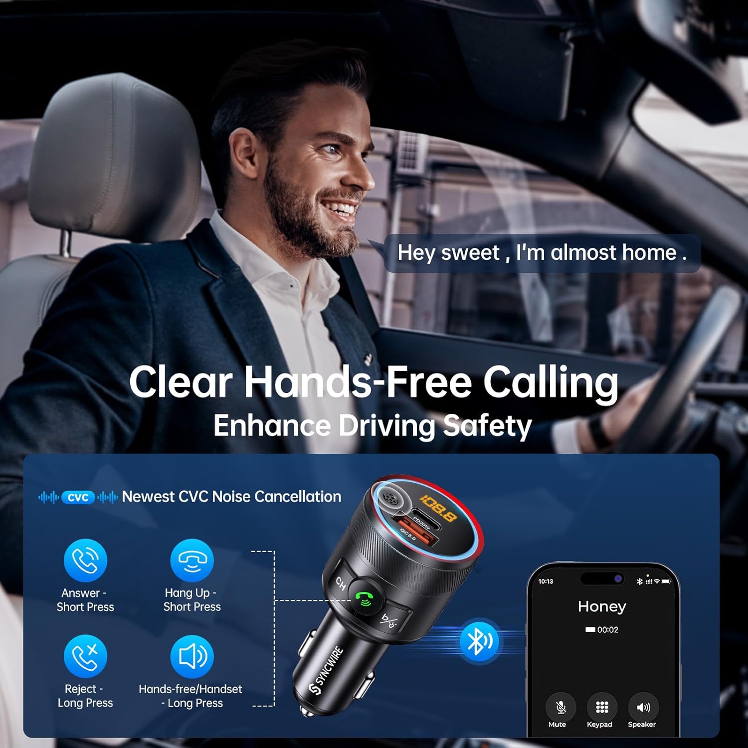 Thumbnail 4 de Syncwire Bluetooth 5.4 FM Transmitter for Car (38W PD & QC 3.0) with Hands-Free Calling
