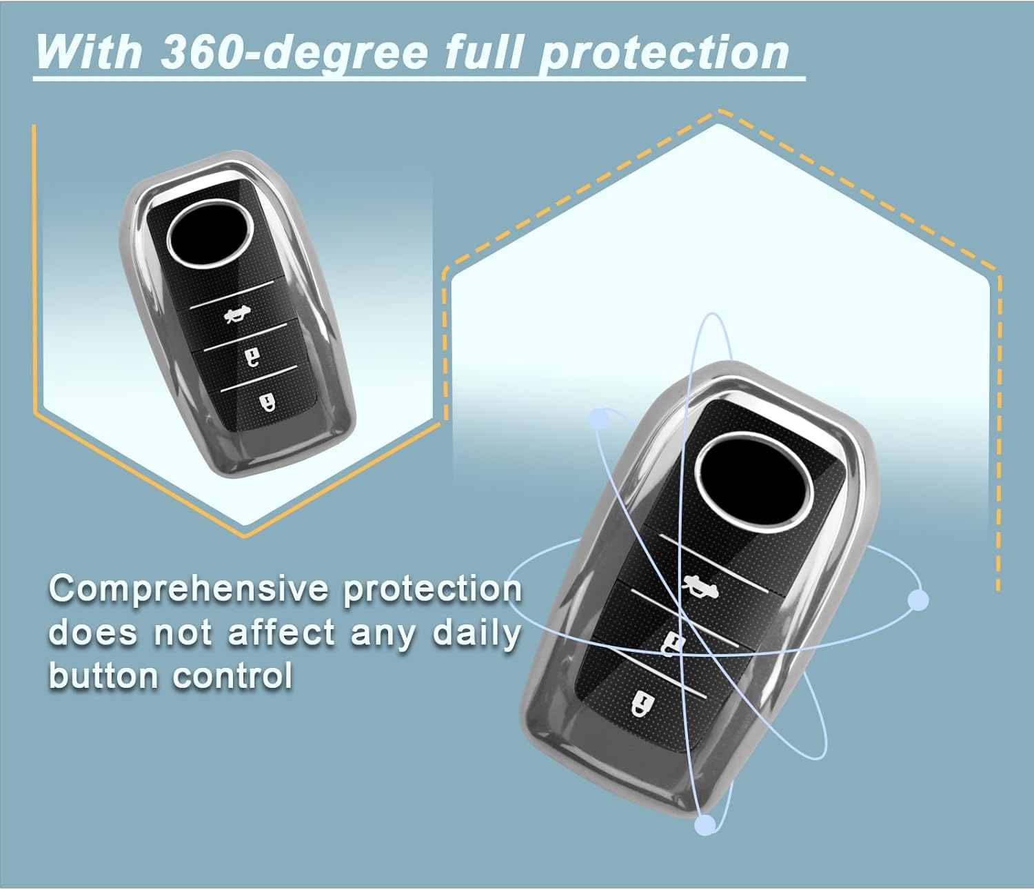 Detalle de LUWU TPU Key Case for Toyota C-HR 2024 & Yaris Cross (Silver) – 1:1 Fitting, Protective Car Key Cover