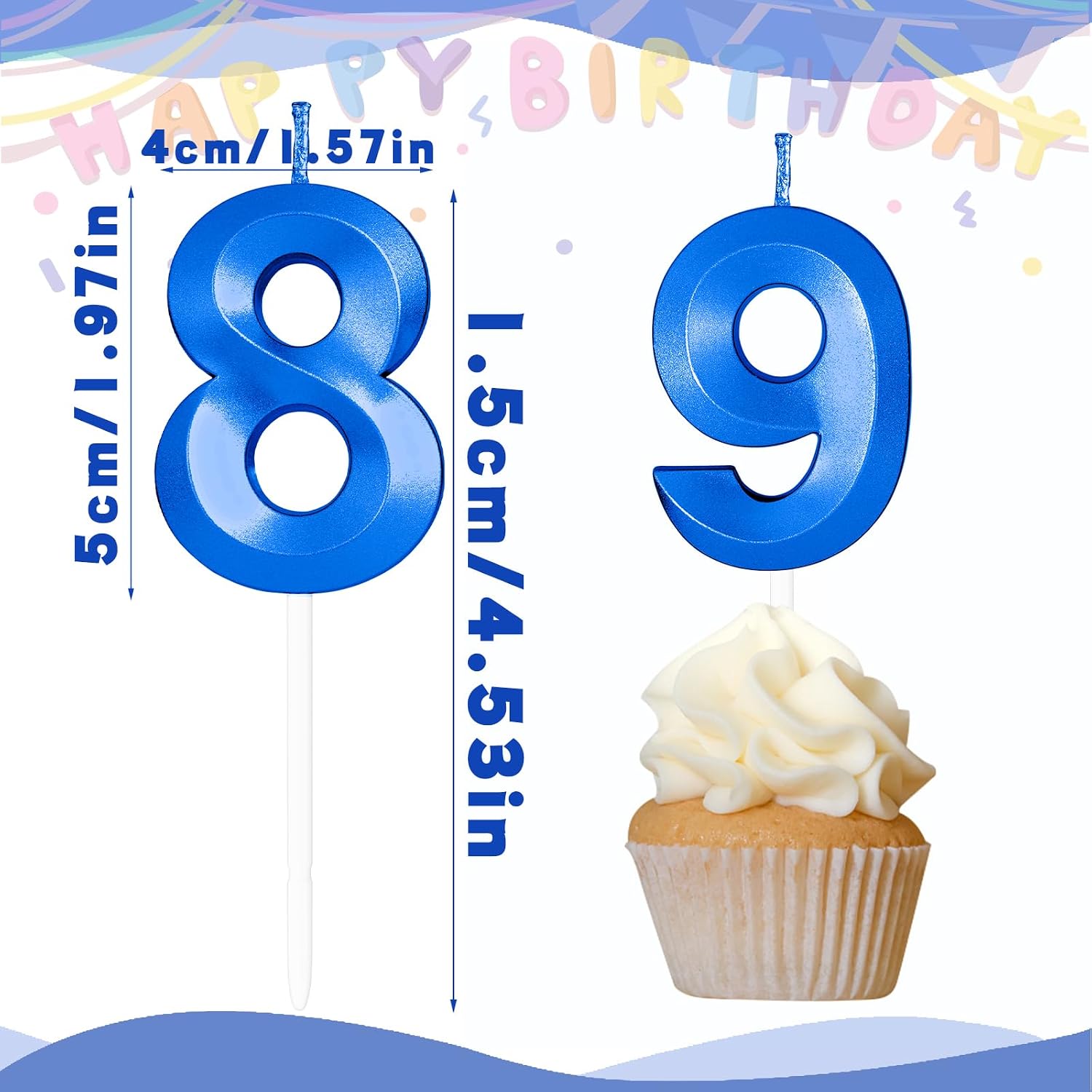 Thumbnail 1 de Yiran 3D Birthday Candles – Royal Blue 56th Candle (2-Piece Set)