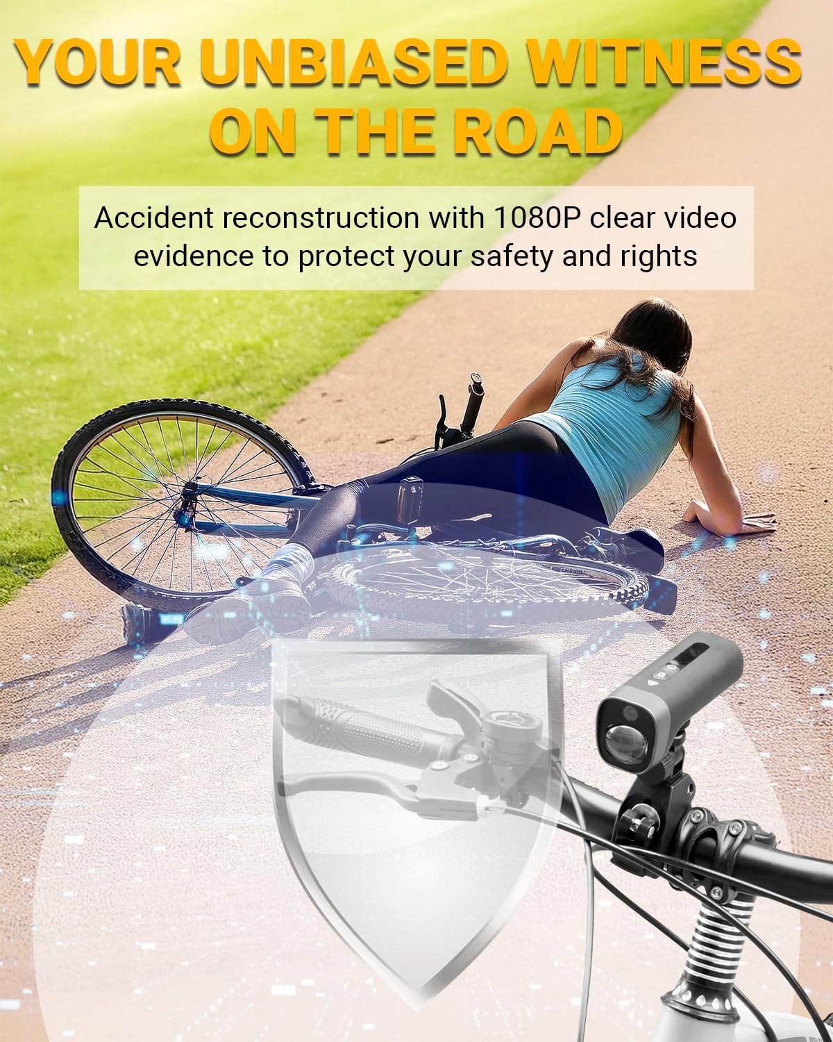 Thumbnail 1 de CEMOFE 1080P HD Bike Camera Recorder with Front Light and 64GB Card