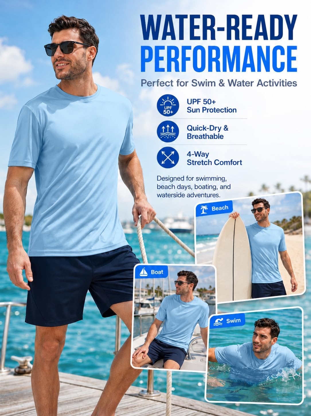 Thumbnail 1 de ZITY 5-Pack Men’s UPF 50+ Sun Protection T-Shirts (Athletic Fit, Fast Dry, Breathable)