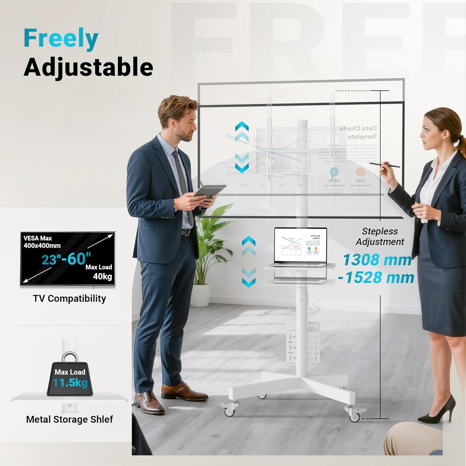 Thumbnail 4 de BONTEC Mobile TV Stand 23–60 inch TV Cart
