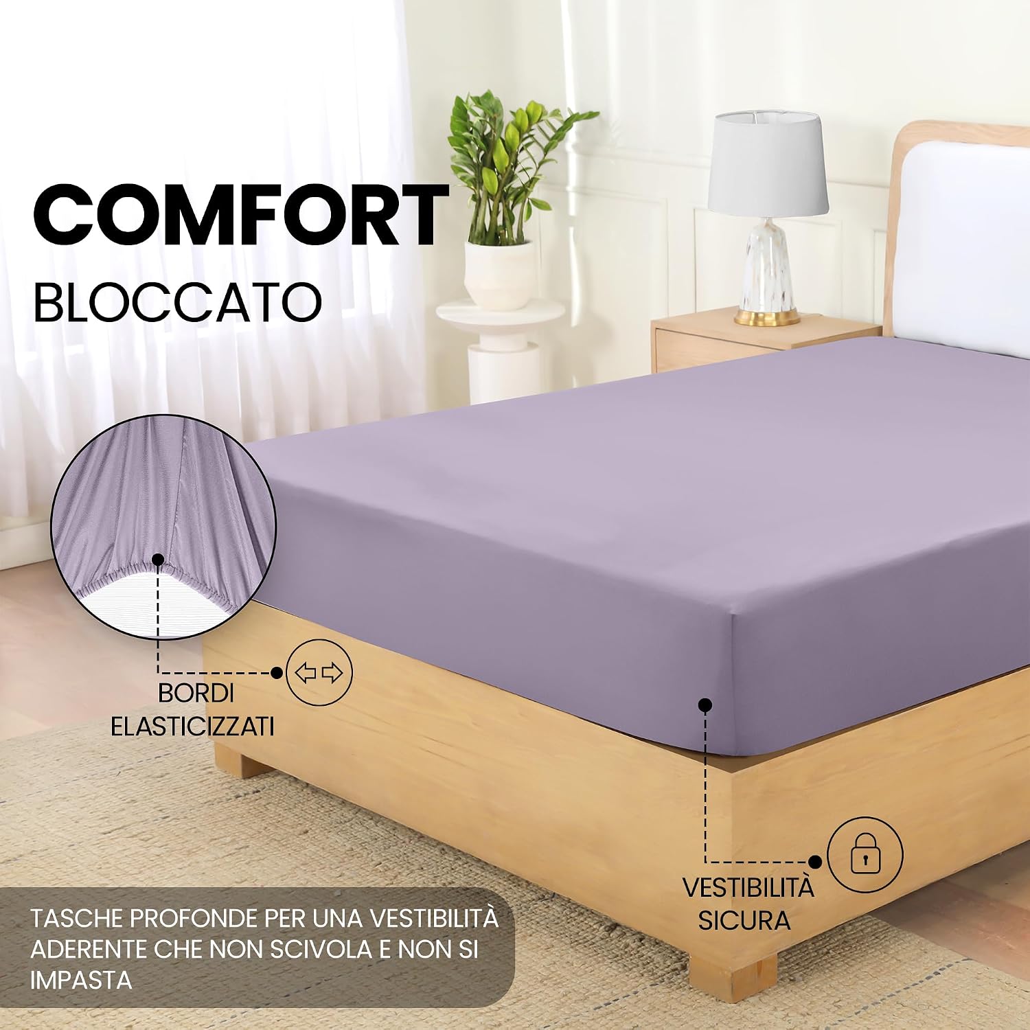 Detalle 2 de Lenzuolo con angoli 180x200 lavanda