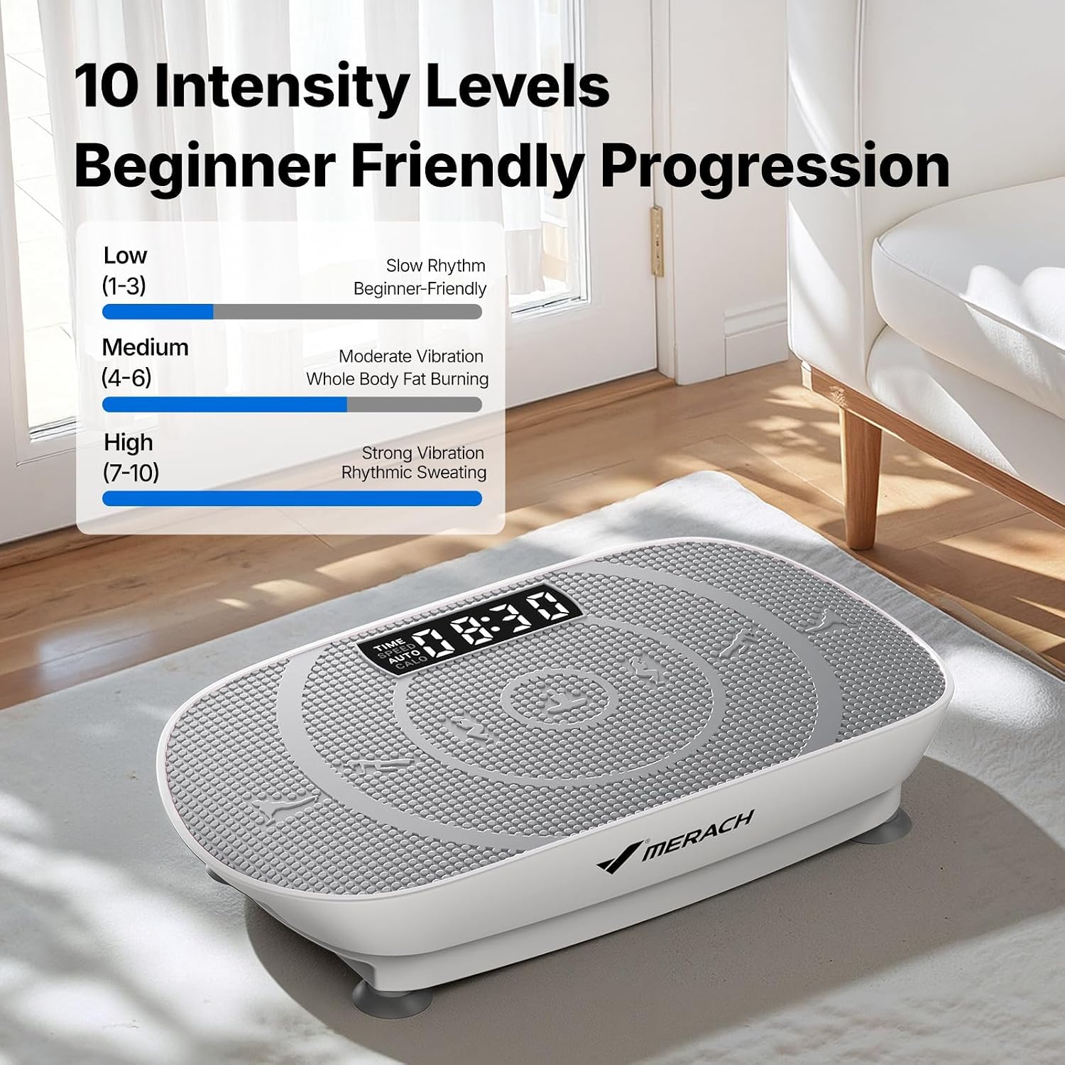 Thumbnail 4 de MERACH CV30 Curved Vibration Plate with 10 Levels and LED Calorie Tracking