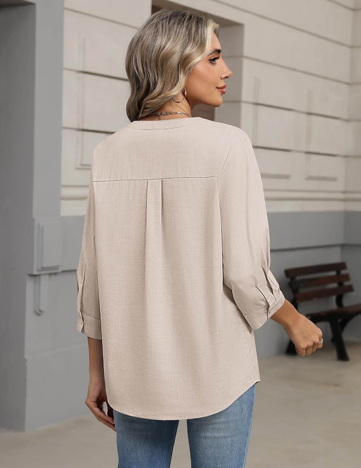 Detalle 2 de Zeagoo Button Down Shirt Dressy Casual Linen-Cotton Blouse for Women, 3/4 Sleeves