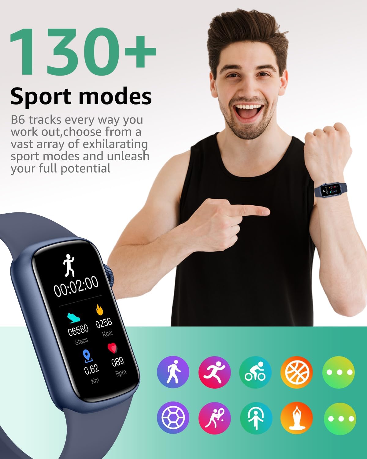 Thumbnail 2 de IMFRCHCS Fitness Tracker: 1.47" TFT Display, 130+ Modes, Sleep & Heart Rate Monitoring