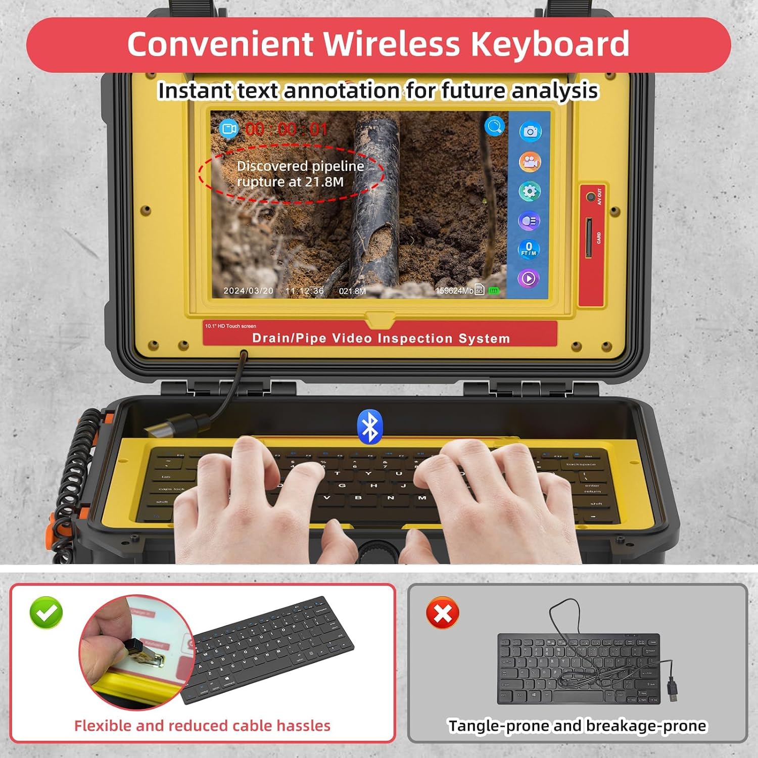 Thumbnail 4 de Drain Camera 50m and 512Hz Pipe Locator Set by Sanyipace – 10.1" Touchscreen, 1080p Self‑leveling Drainage Endoscope