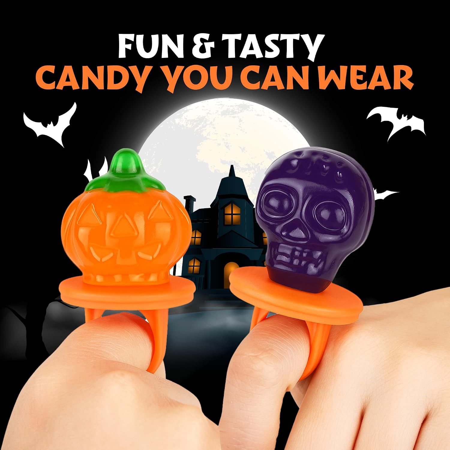 Detalle de Twinkle Bites Halloween Ring Lollipops, 60-Pack with Pumpkin & Skull Designs