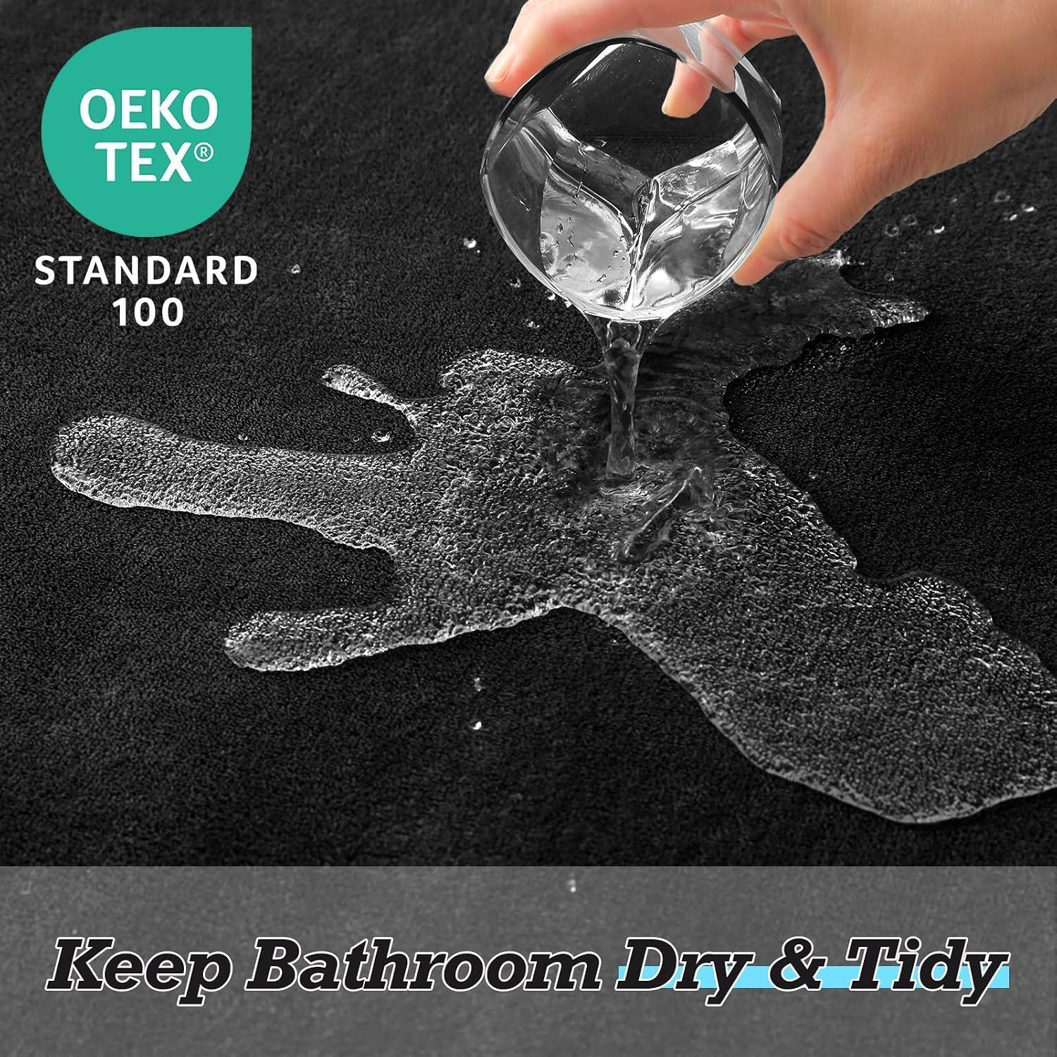 Detalle 2 de HUXMEYSON 3-Piece Bathroom Rug Set, Black Velvet Mats with Memory Foam