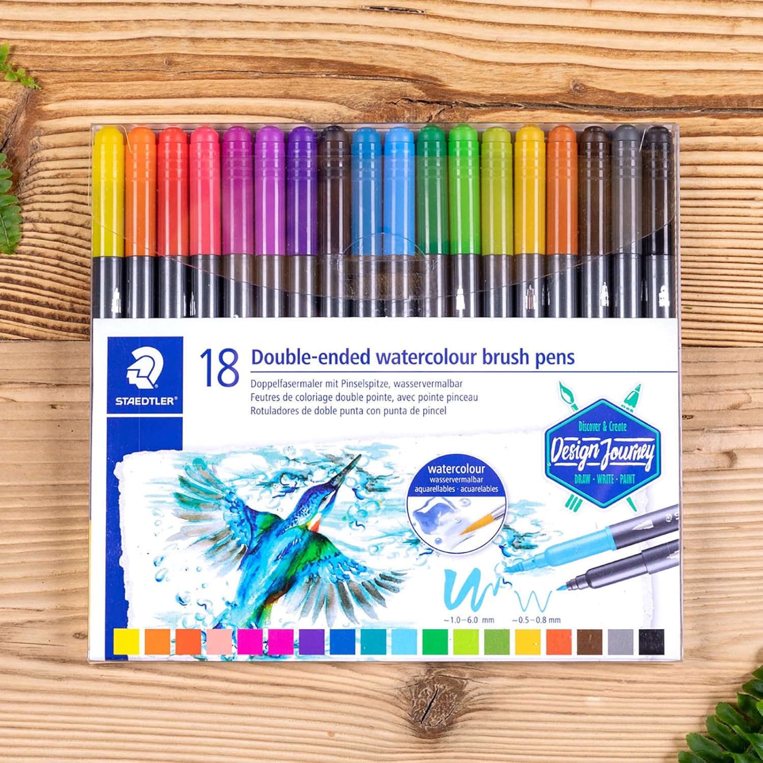 Detalle 2 de Staedtler Feutres aquarellables à double pointe – 18 couleurs, étui plastique (référence 3001 TB18)