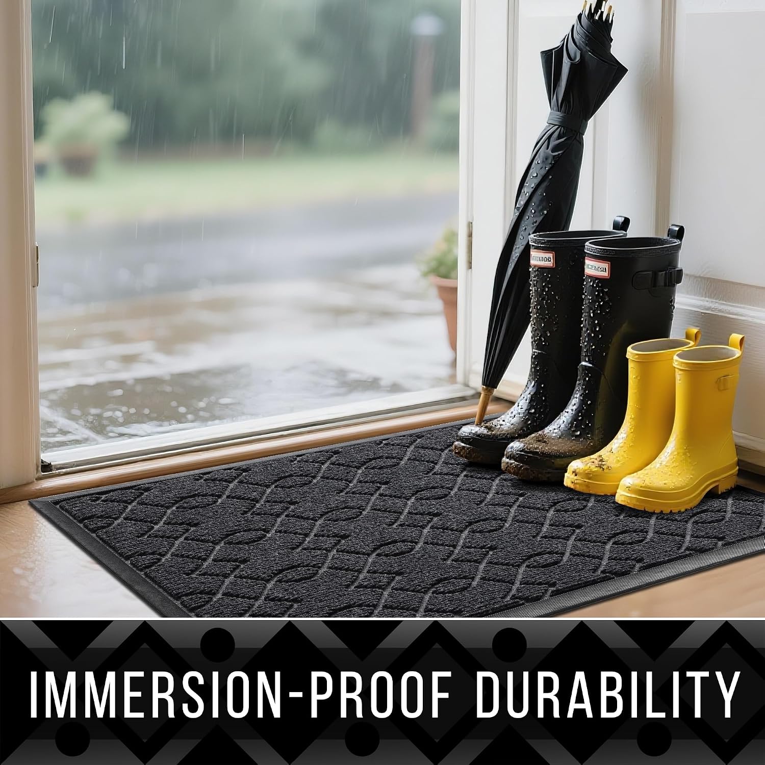 Detalle 2 de Yimobra Durable Indoor Door Mats 72x24 Polyester Runner, Black Gray