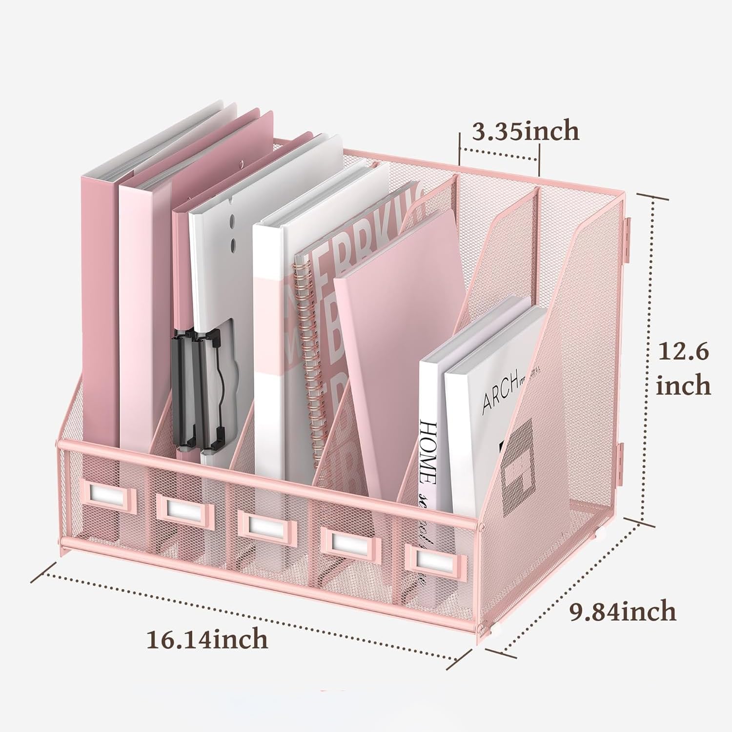 Thumbnail 2 de SUPTIDY Organiseur de bureau en métal avec 5 compartiments verticaux – rose