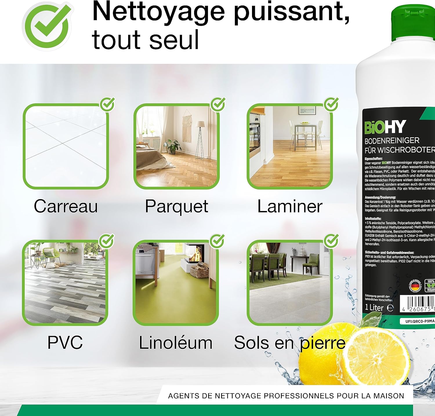 Detalle 2 de BiOHY nettoyant concentré pour robots laveurs et aspirateurs à fonction humide (bouteille 1 l)