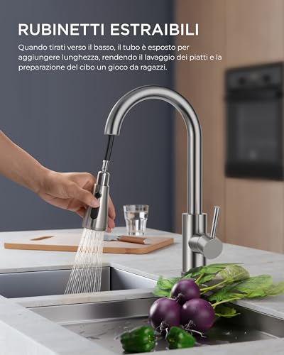 Detalle 2 de FORIOUS Rubinetto Lavello Cucina con Doccetta Estraibile 360° in Acciaio Inox – alta pressione, monocomando