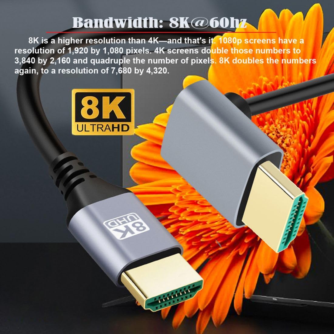 Thumbnail 1 de chenyang HDMI 2.1 Kabel – 90° Abgewinkelt, 8K@60Hz / 4K@120Hz, 48 Gbit/s, vergoldet, 1,0 m
