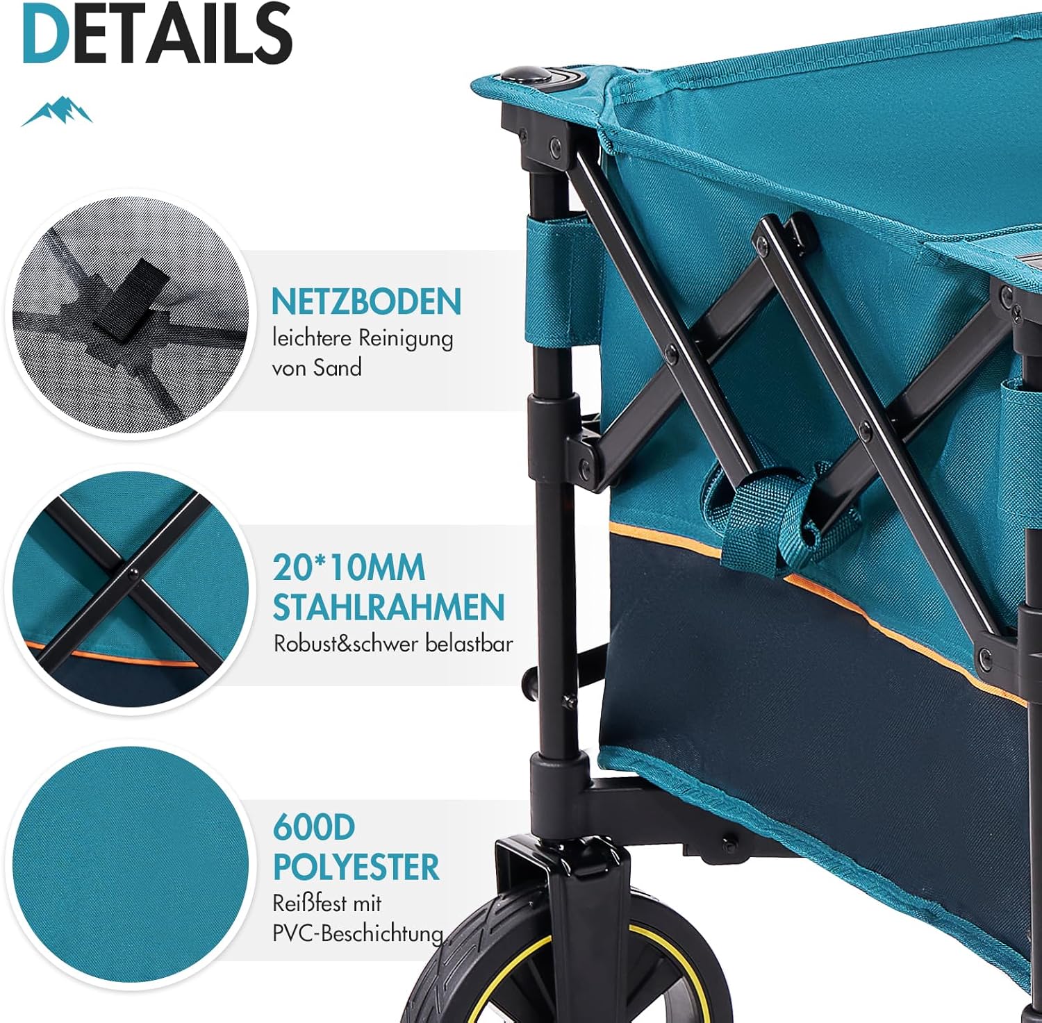 Detalle de Portal Bollerwagen faltbar XXL – bis 120 kg Traglast, große Ladefläche, klappbar mit Getränkehalter