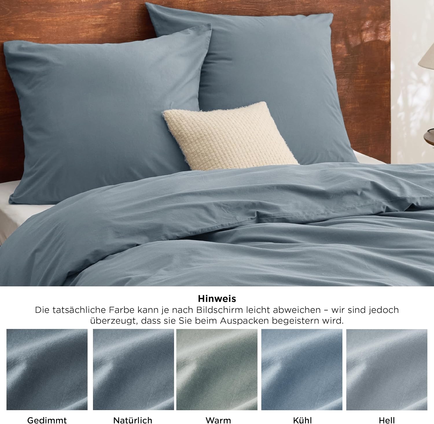 Thumbnail 6 de BEDSURE Bettwäsche 155x220 cm aus Baumwolle, 3-teilig – Sommer-Set in Graublau, Wasch-Leinen-Textur, 100% gekämmte Baumwolle, mit Reißverschluss