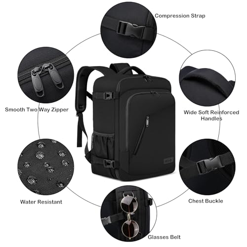 Detalle de WENIG Bagage Cabine 40x30x20 cm – Sac à Dos Voyage avec USB et Poche Laptop 14", Noir