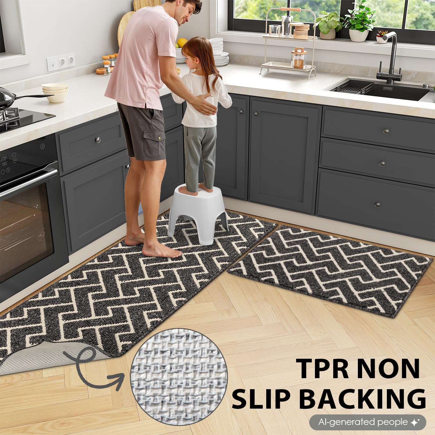 Detalle 2 de HICORFE Indoor Door Mat - Set of 2 Non-Slip Welcome Mats (20x32 and 20x59) in Dark Grey