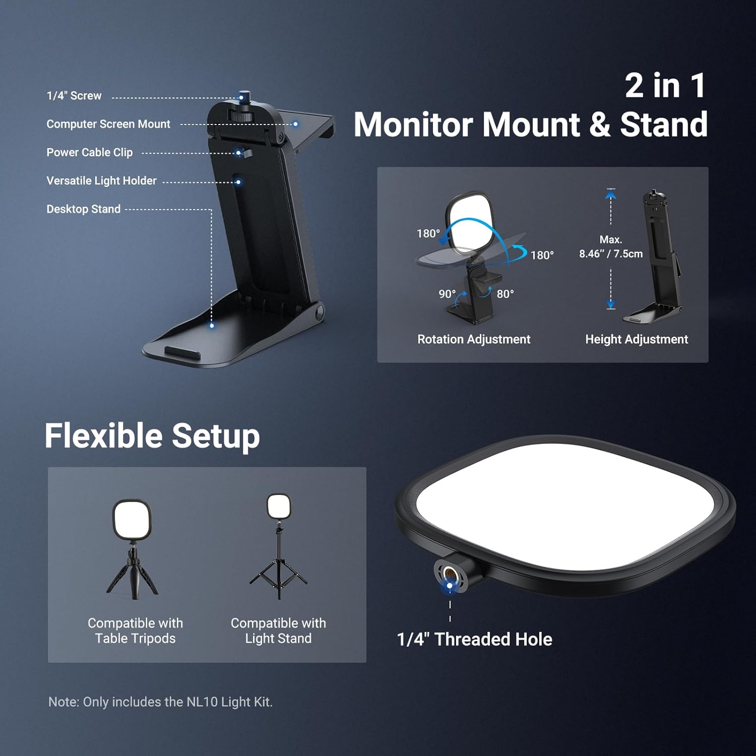 Detalle de NEEWER BASICS NL10 2-Pack 5" 10W Bi-Colour LED Streaming Lights for Monitor & Desk, CRI95 Edge-Lit USB