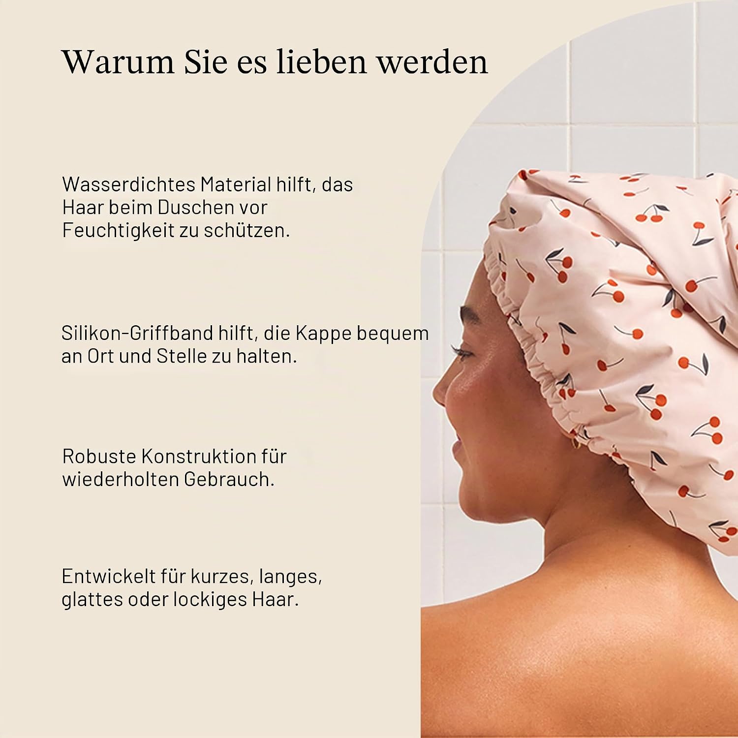 Detalle de Kitsch Luxuriöse Duschhaube für Damen – Wiederverwendbar, wasserdicht und verstellbar