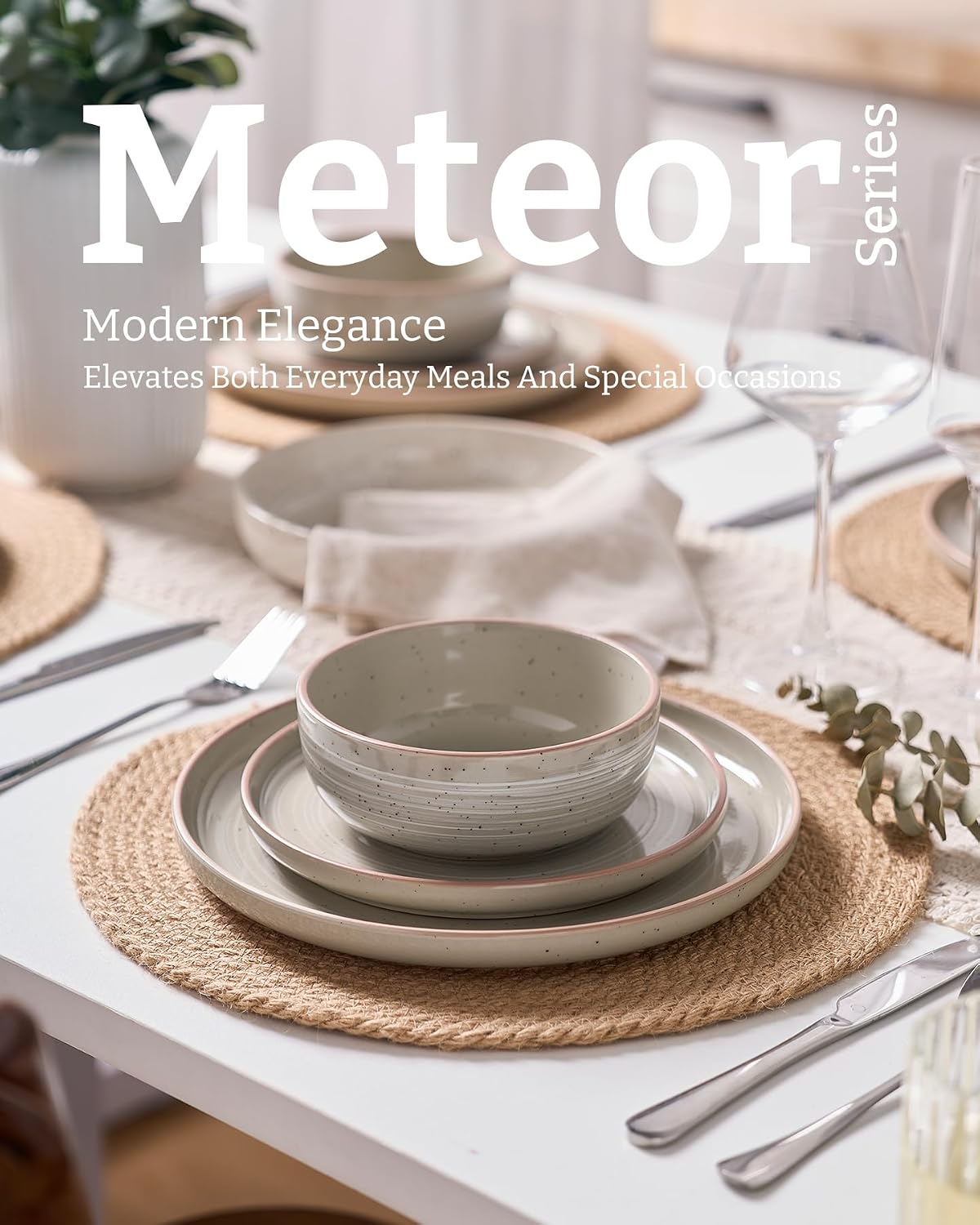 Detalle de Famiware Meteor 12-Piece Dinnerware Set, Matcha Green 🍽