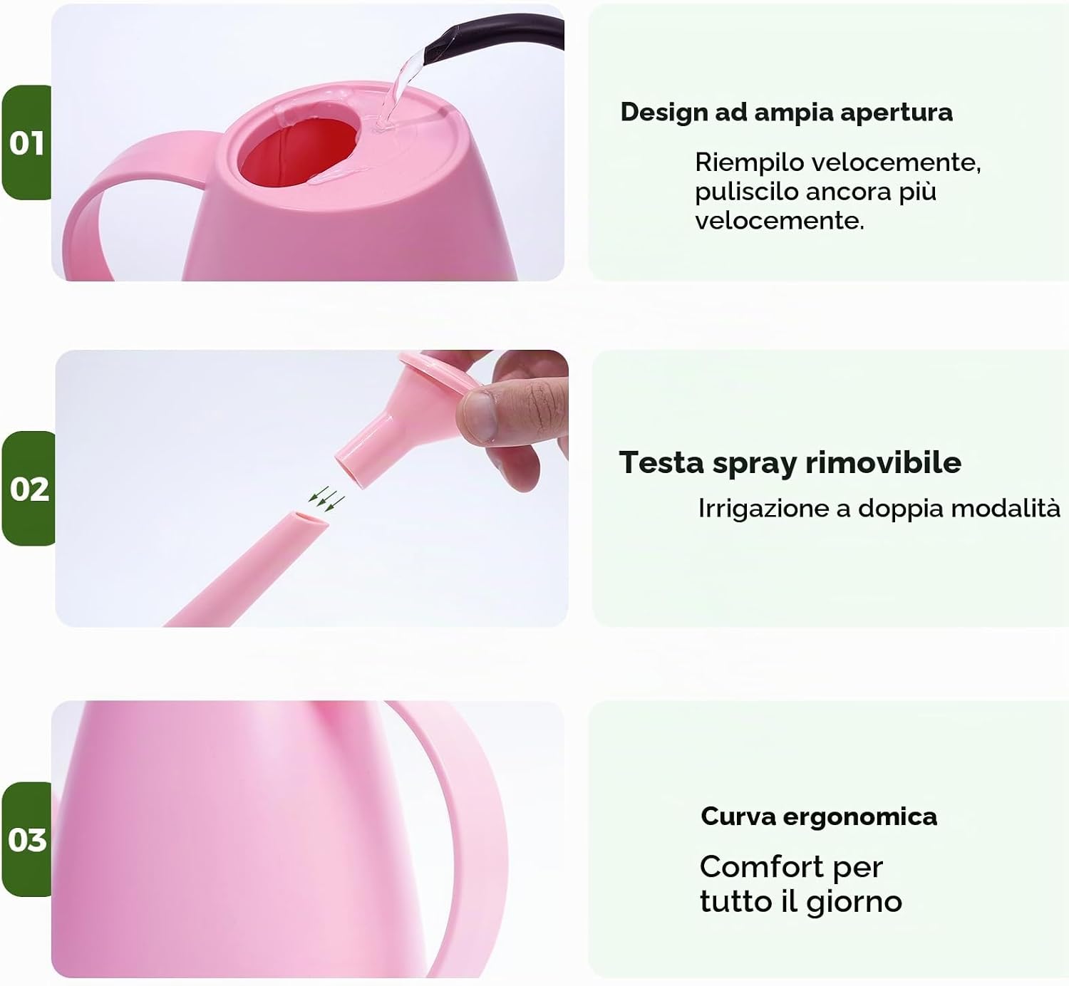 Detalle de Bamworld Annaffiatoio per Piante da Interno con Beccuccio Lungo 1,8L – Rosa Cipria