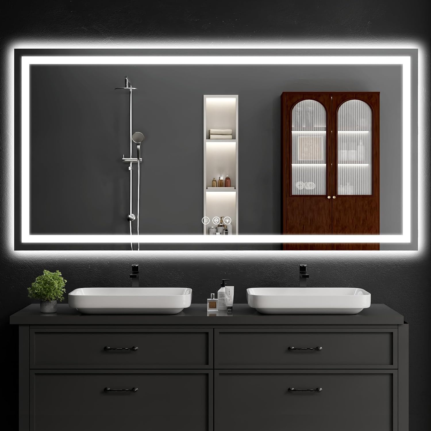 Detalle de WISSMIELS 36" x 72" LED Bathroom Mirror, Dimmable, Anti-Fog, Dual Lighting