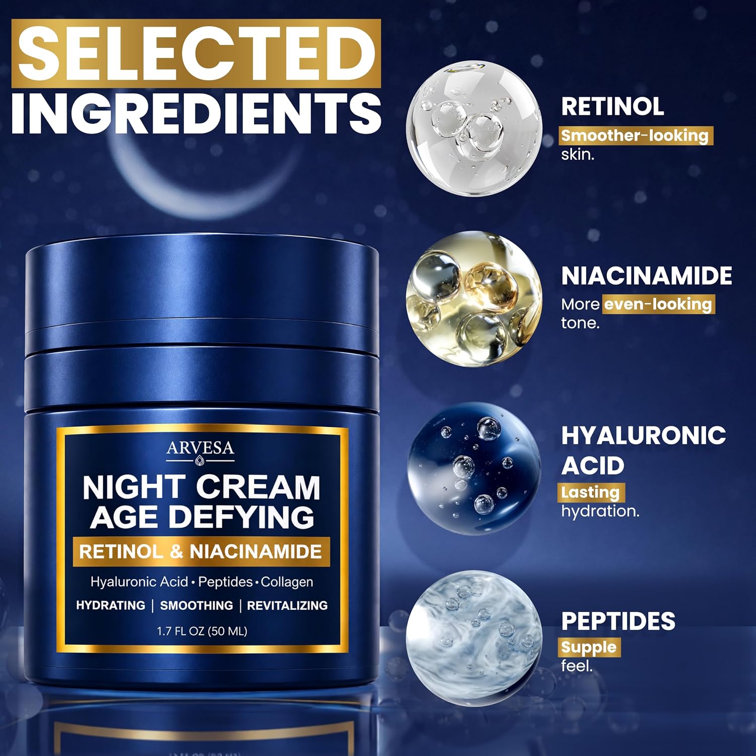 Detalle de Arvesa WKQ1 Night Cream for Face and Neck with Retinol, Niacinamide and No Fragrance