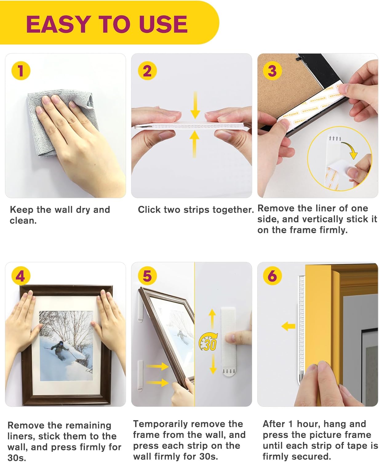 Thumbnail 4 de Emitever Picture Hanging Strips 20 Pairs for Frames 🖼