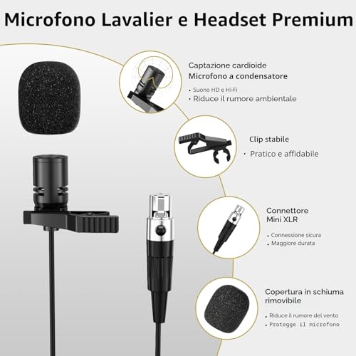 Detalle 2 de TONOR Wireless UHF Microfono con trasmettitore bodypack, lavalier e archetto: distanza fino a 60 m