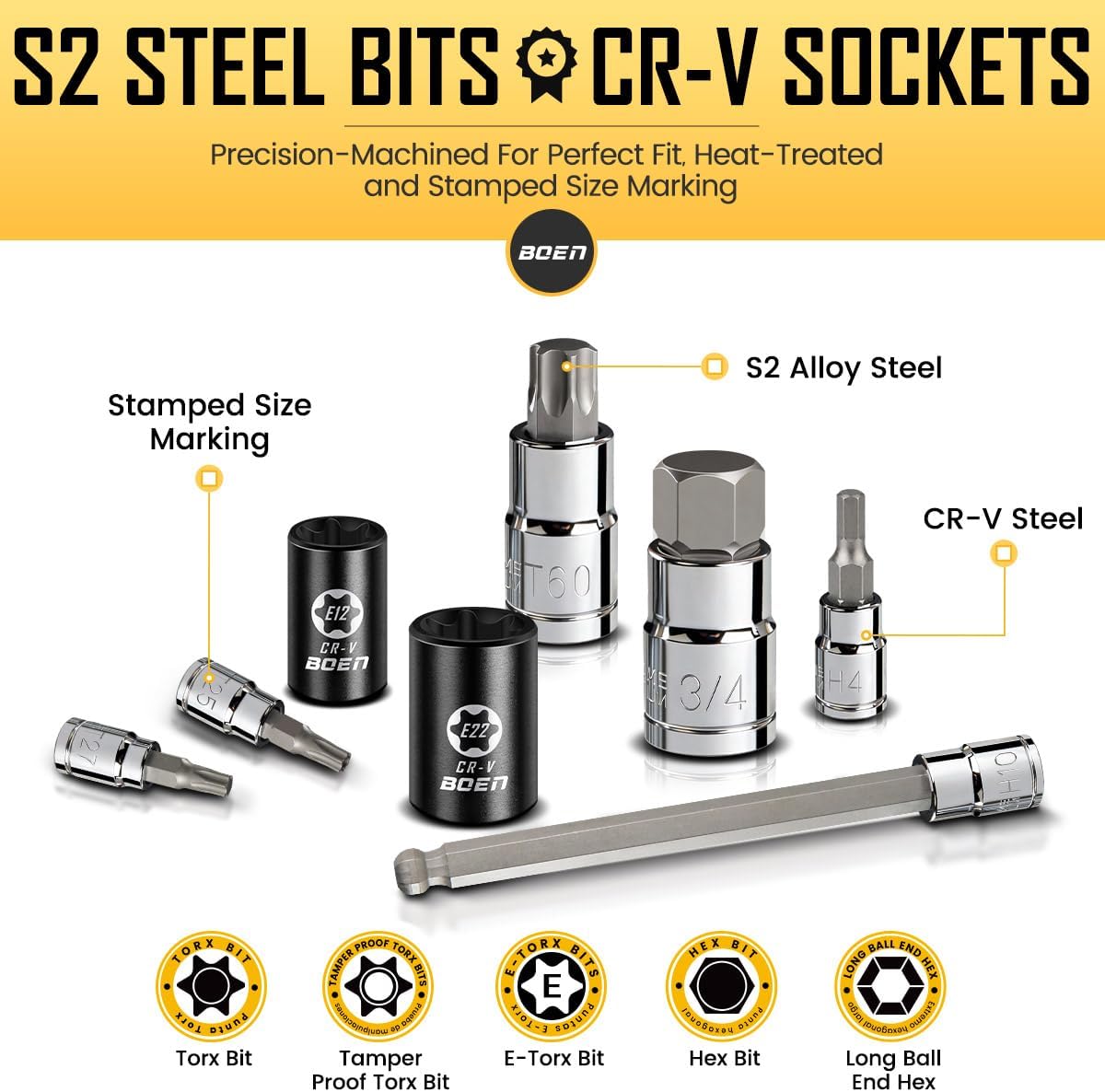 Detalle 1 de BOEN BS-ALL084 84-Piece Allen and Torx Bit Socket Set, 3 Drive Sizes