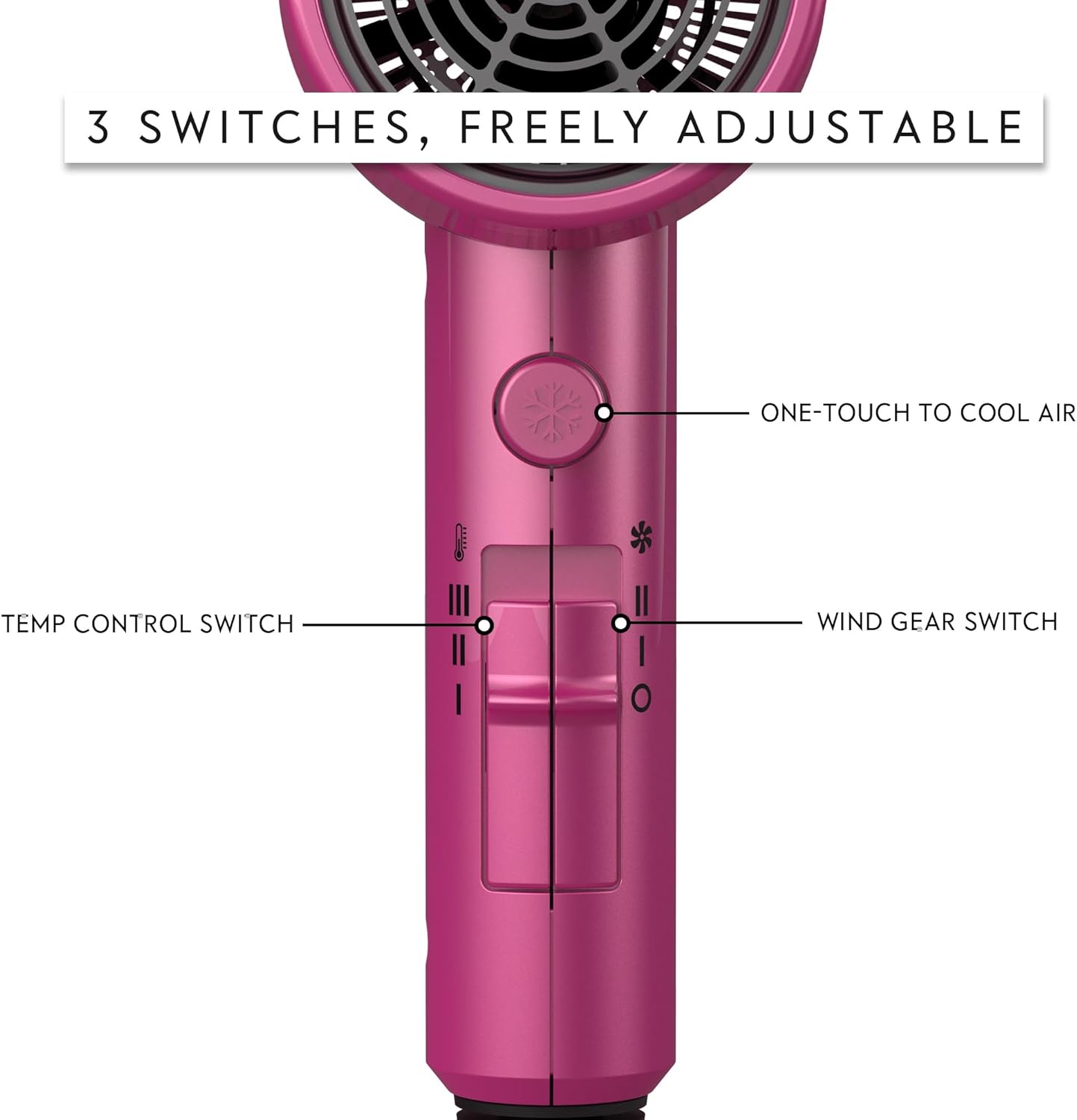 Thumbnail 2 de AINA Hair Dryer with Diffuser (110V) – Ionic Ceramic Blow Dryer in Neon Pink with Cold Shot & Turbo Heat