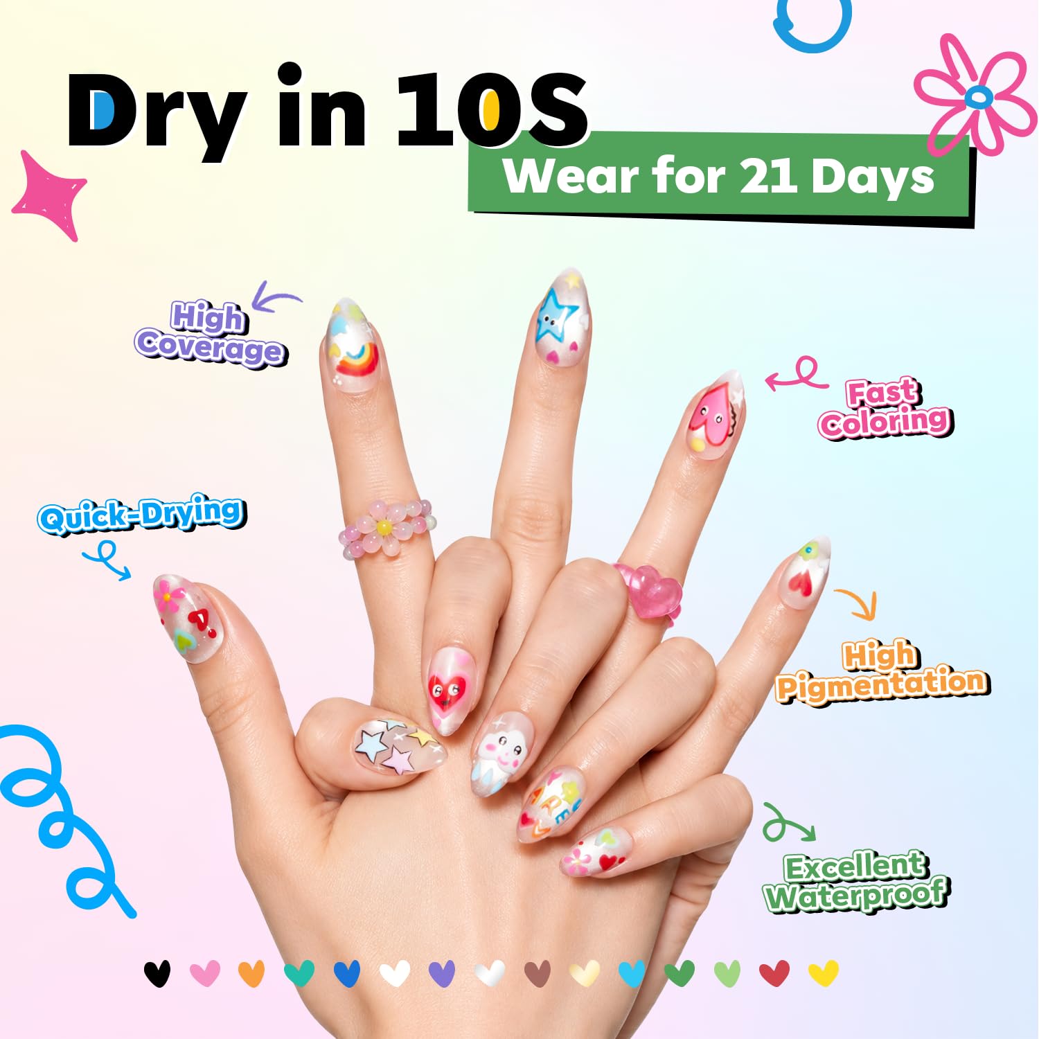 Detalle 1 de Modelones 15-Color Dual-Tip Nail Art Pens with 0.7 mm Fine Tips