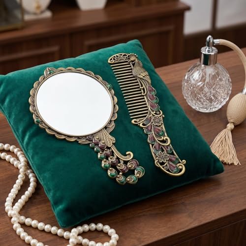 Detalle de BESPORTBLE Vintage Handspiegel with Handle and Comb – Compact Metal Travel Mirror