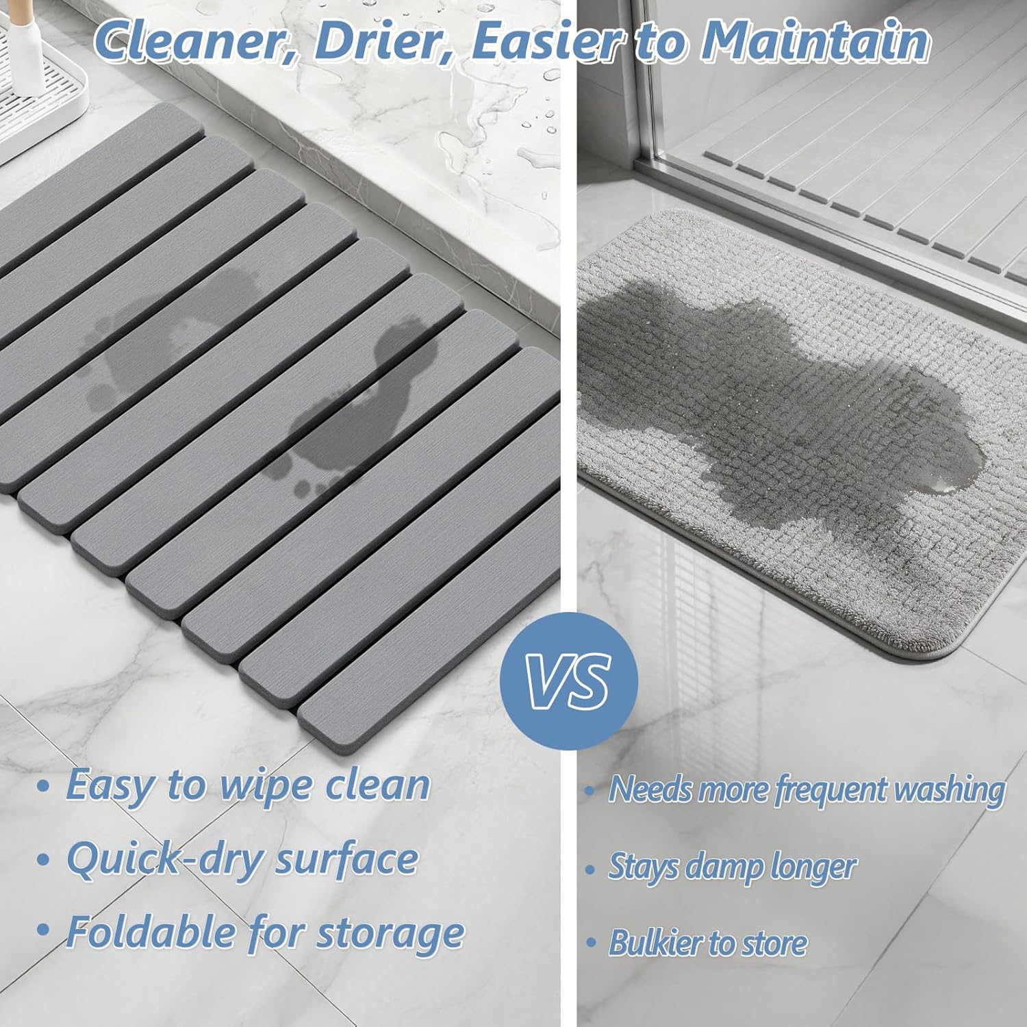 Thumbnail 3 de AWW Foldable Stone Bath Mat (Diatomaceous Earth) — Quick-Drying, Non-Slip, Easy-Clean Grey