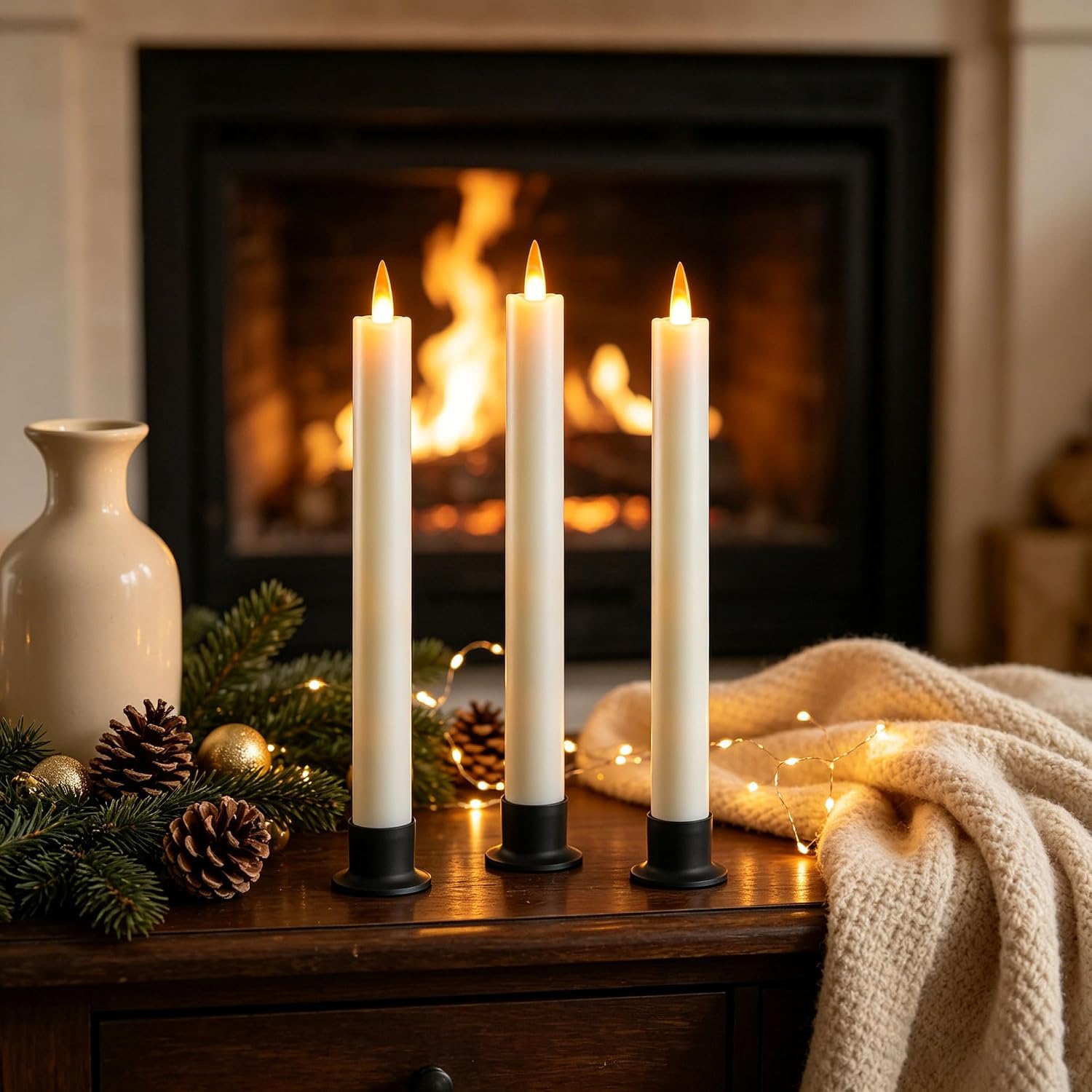 Thumbnail 1 de Da by GMGL-3 Flameless Taper Candles, Ivory 3-Pack with Remote