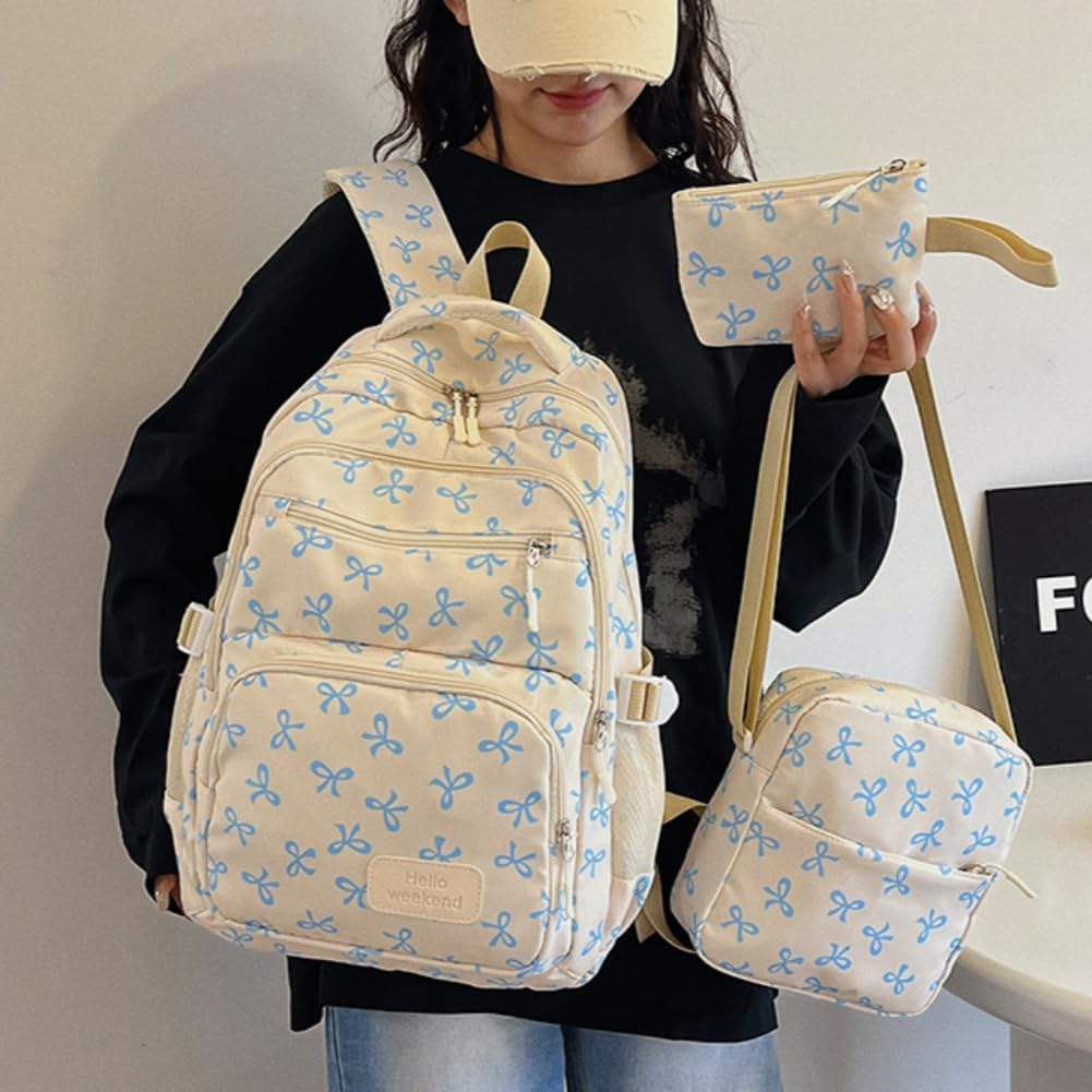 Detalle 2 de Aucuu Aesthetic School Bag Set for Girls (3 pcs) – Bow Backpack with Crossbody Bag & Pencil Case