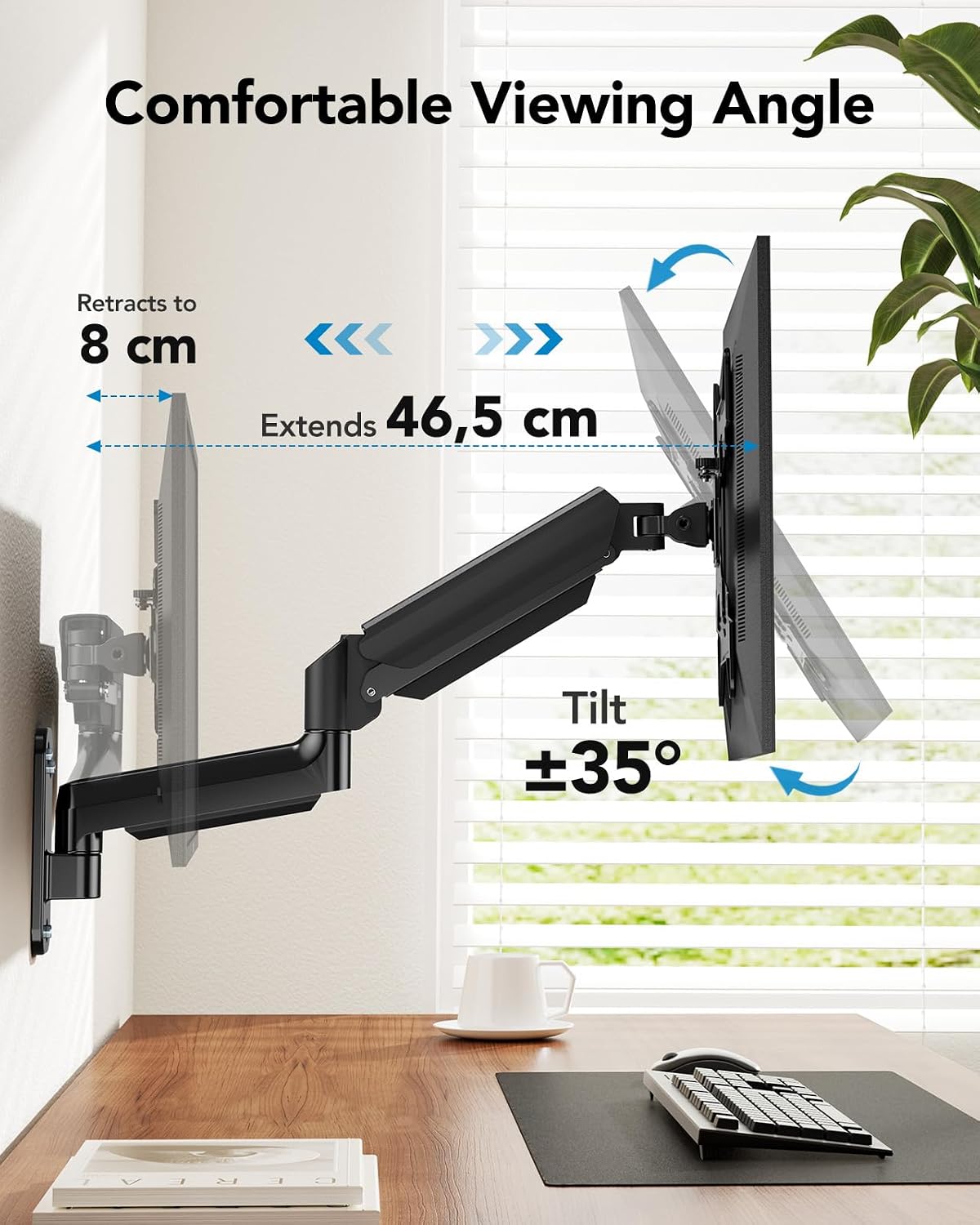 Detalle de HUANUO monitorwandbeugel voor 24-35 inch, gasveer en VESA tot 200 x 200 mm