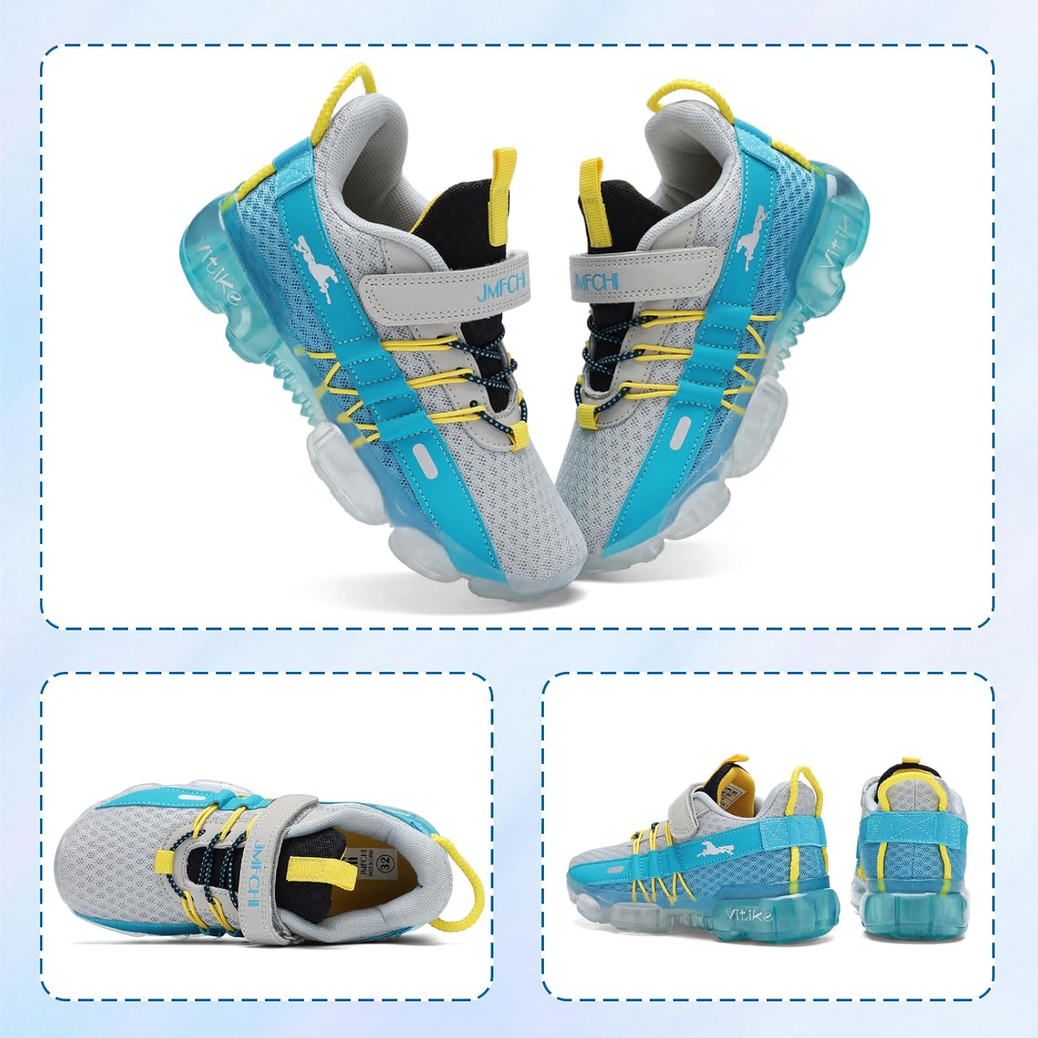 Thumbnail 6 de JMFCHI Kinder Turnschuhe – Atmungsaktive Sneaker mit Klettverschluss, rutschfeste und stossgedämpfte Sohle