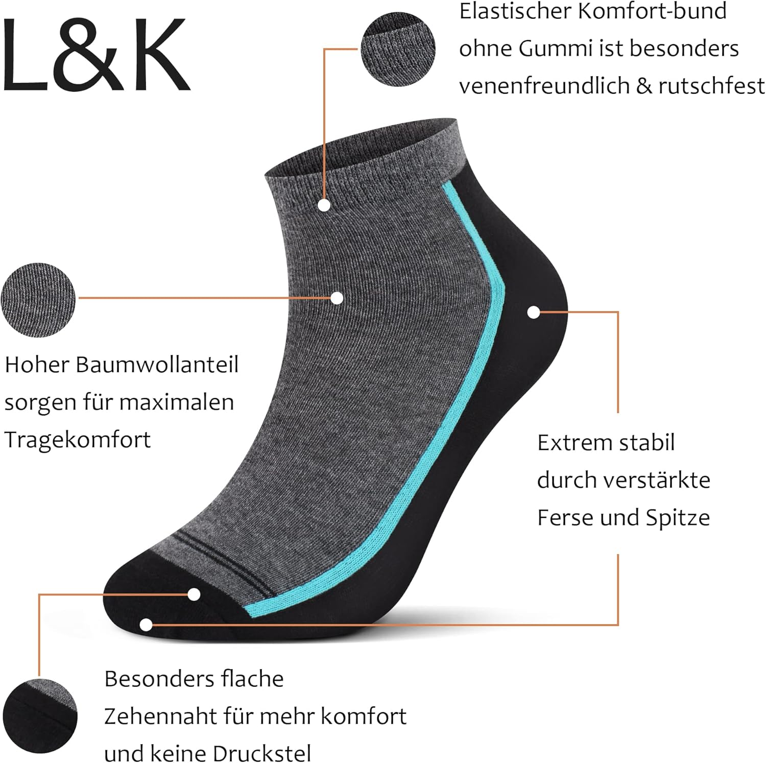 Thumbnail 5 de L&K 12 paia di calze da uomo sportive sneaker in cotone multicolore 2121