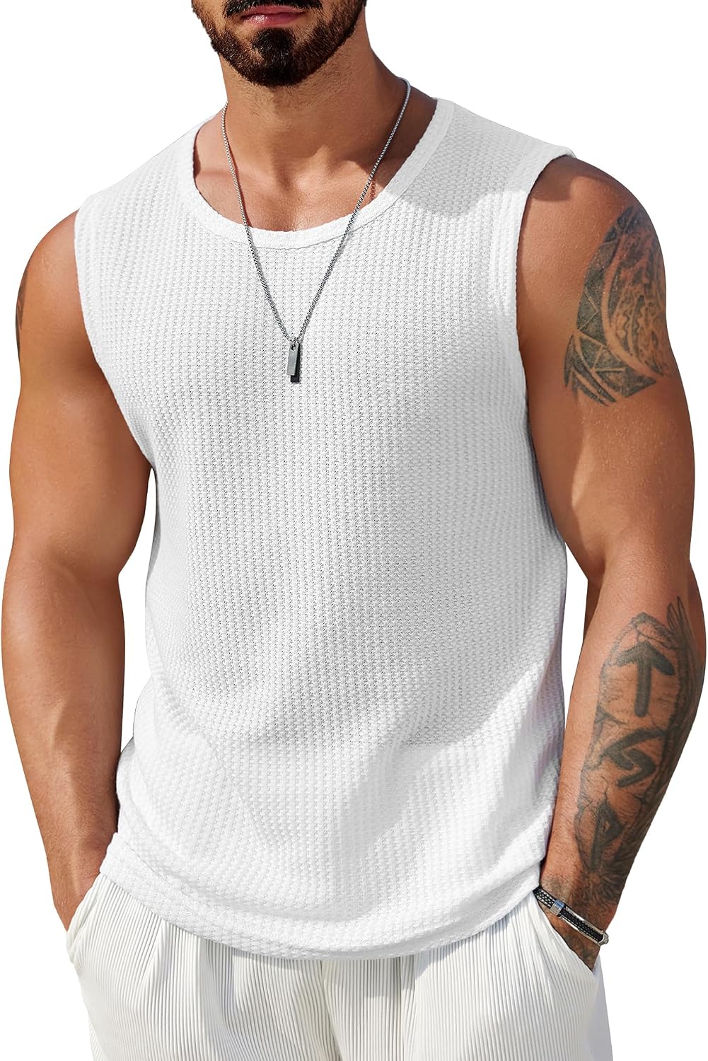 Detalle de COOFANDY Mens Casual Tank Tops 2 Pack – Waffle Knit Sleeveless Shirt, Breathable Summer Muscle Tees