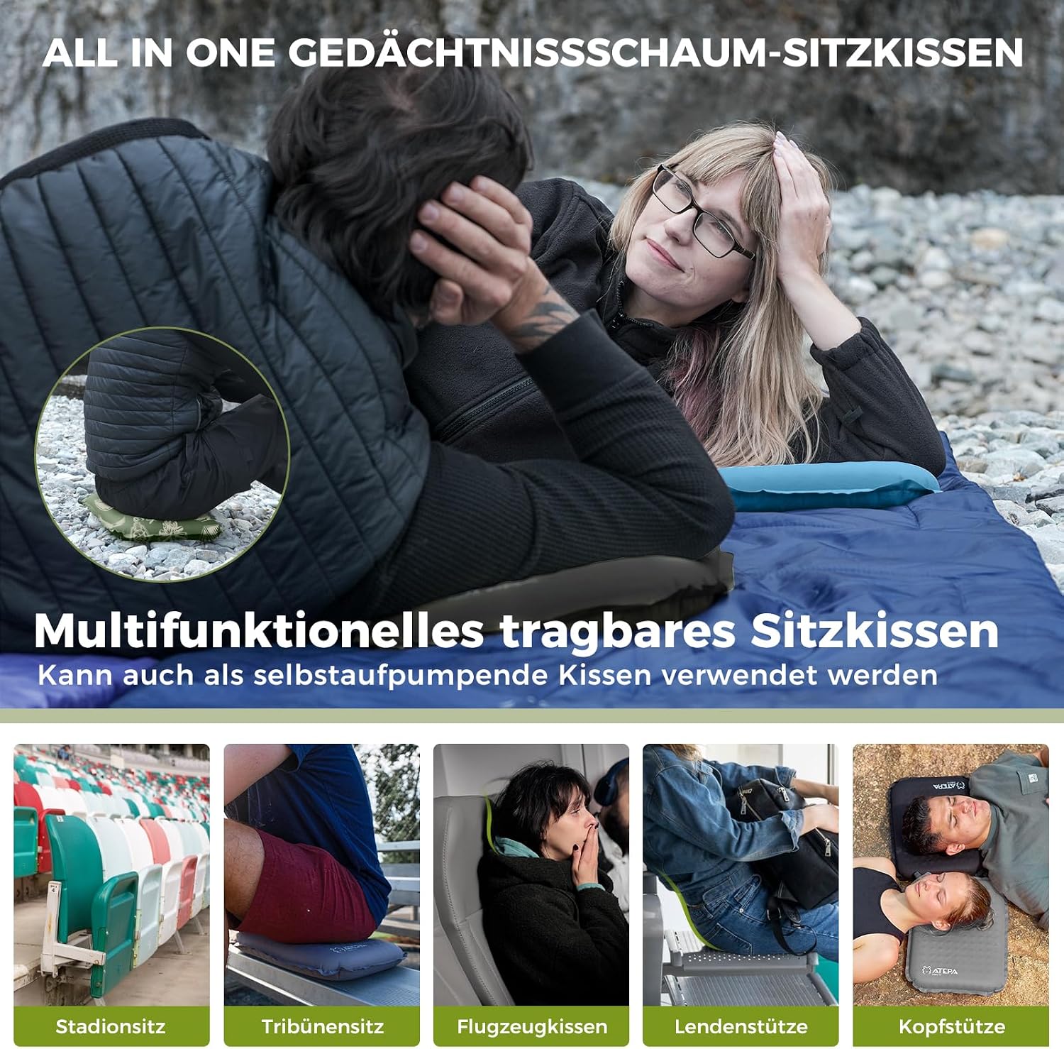 Detalle de ATEPA Sitzkissen Outdoor – ultraleicht, selbstaufblasend, faltbar