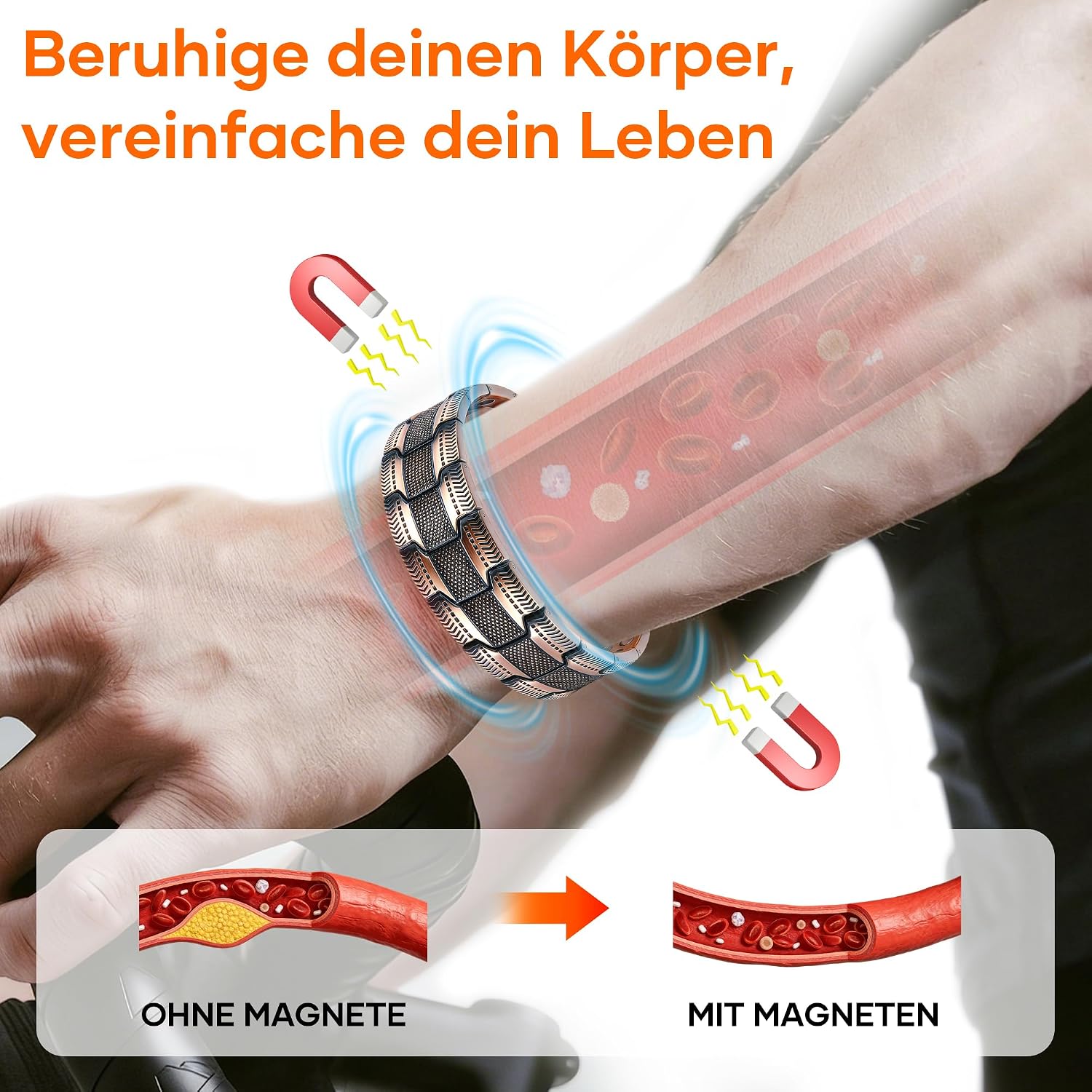 Thumbnail 1 de BOYUNSHI Kupferarmband für Herren mit 3 Magnetreihen – verstellbar mit Werkzeug und Geschenkbox