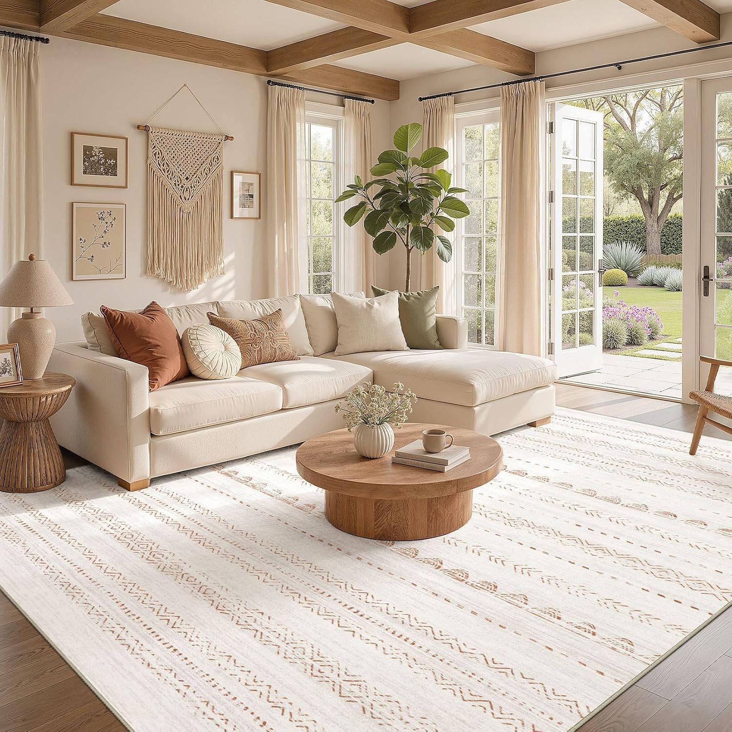 Thumbnail 1 de Nakagishi 10x12 Area Rug Living Room – Washable Boho, Non-Slip, Stain-Resistant, Brown