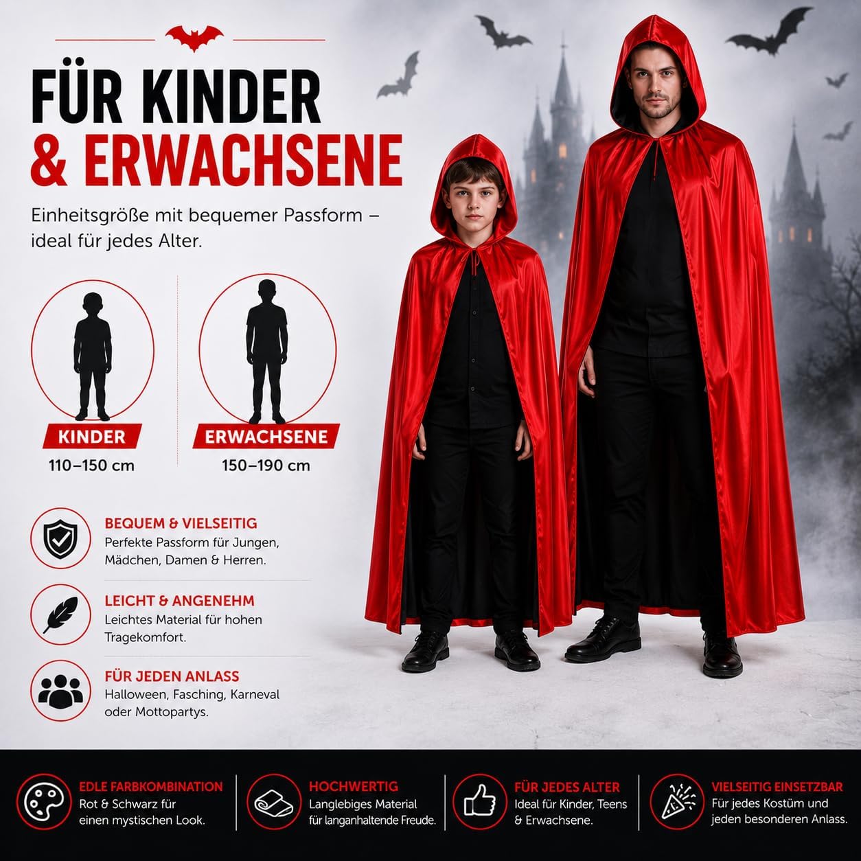 Thumbnail 3 de TK Gruppe Timo Klingler – dwustronna peleryna z kapturem, czerwona i czarna