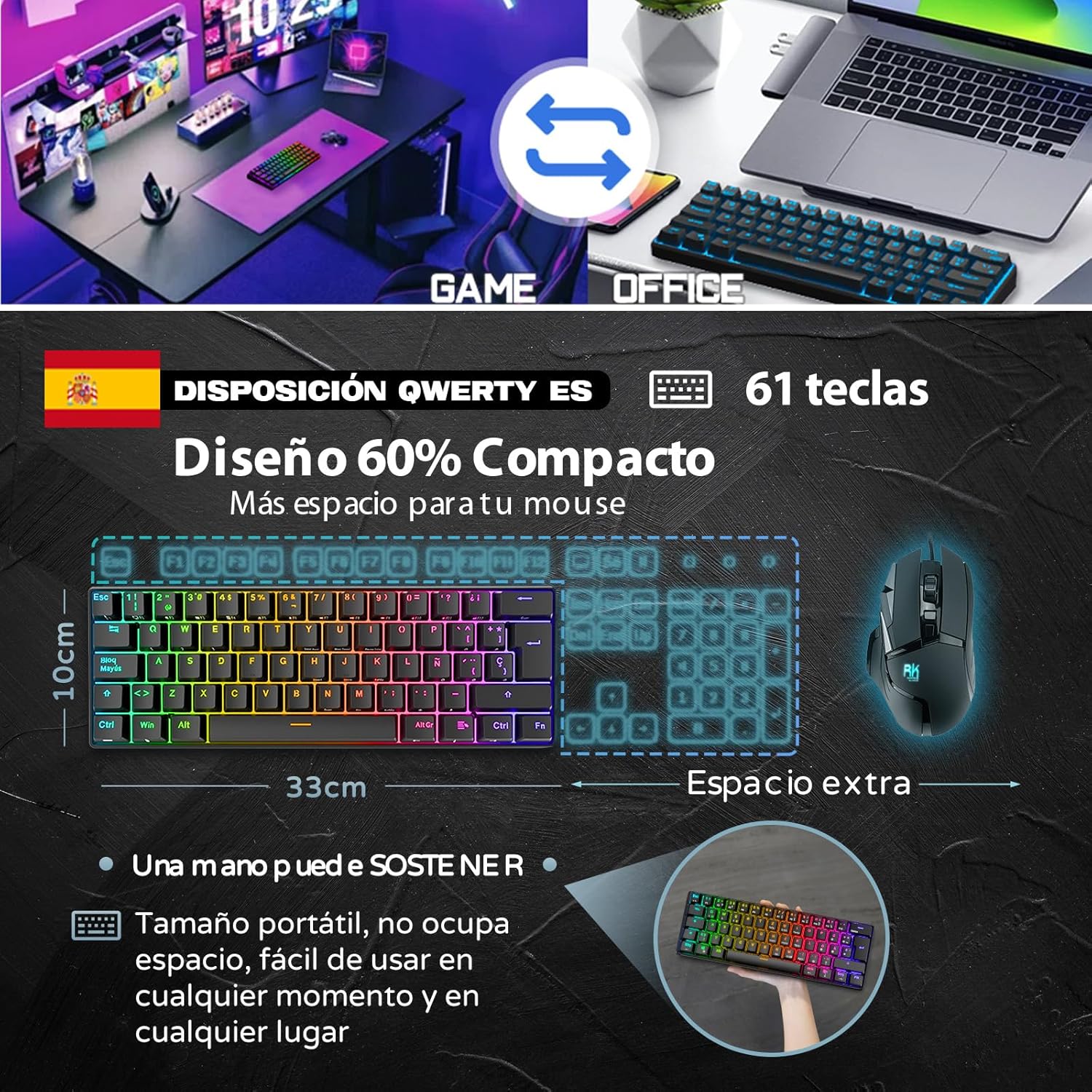 Thumbnail 6 de RK ROYAL KLUDGE RK61 Teclado Mecánico Gaming Wireless 🌈