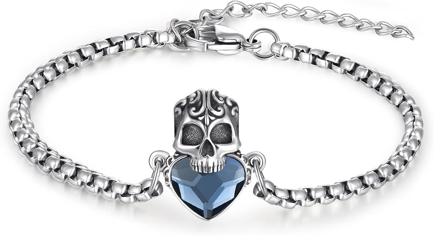 Detalle de PARYFO Totenkopf Armband 925 Sterling Silber – Gothic Schädel mit Edelstahlkette