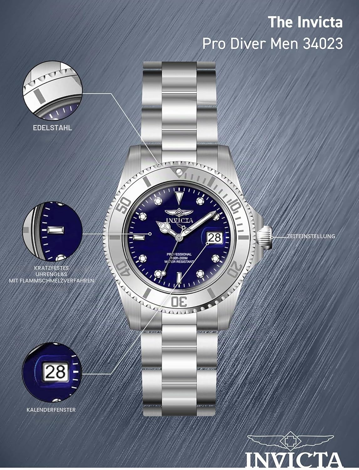 Detalle 2 de Invicta Pro Diver Edelstahl Herren Quarzuhrwerk – 40 mm, Blau