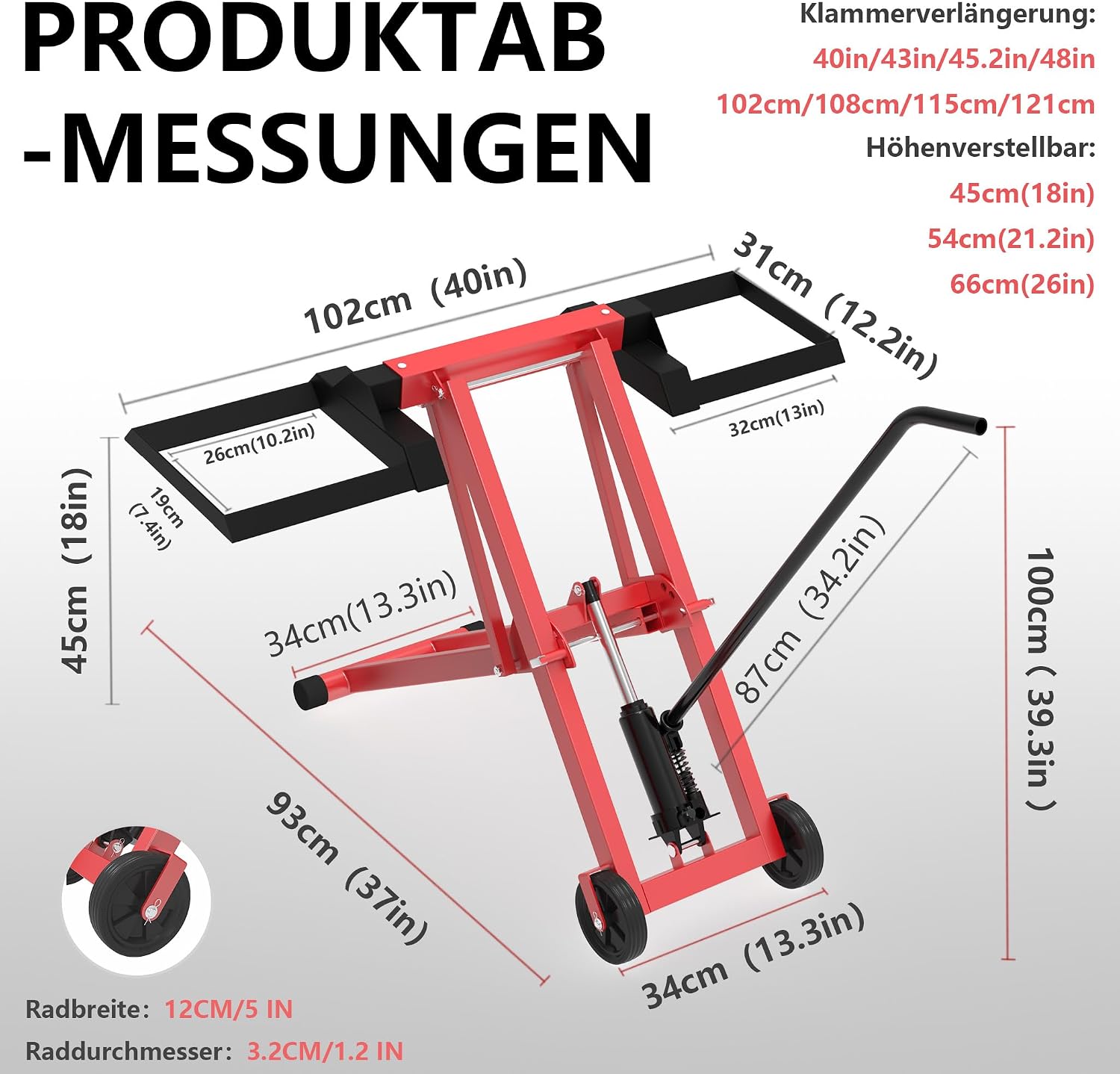 Detalle 2 de UISEBRT Podnośnik hydrauliczny do traktora i kosiarki, 227 kg, do 65,5 cm